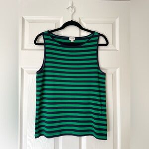 ✨ J.Crew Navy & Green Striped Sleeveless Tank | Classic Crewneck